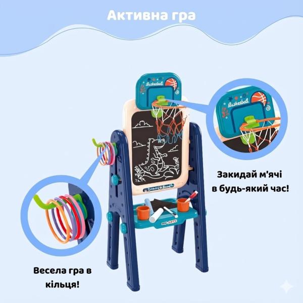 Фото Детский мир, детские товары Детский двусторонний мольберт OLEOCA 4-в-1 с магнитной доской, меловой доской и набором аксессуаров