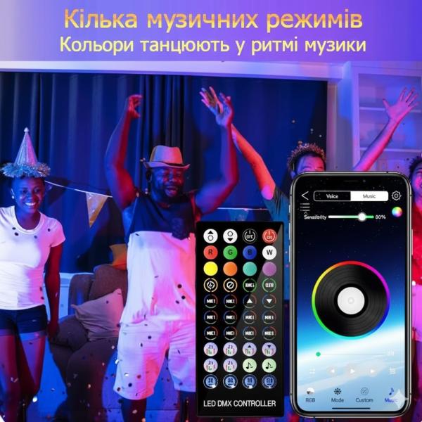 Фото  Уличные огни 3 м Smart Bluetooth – смарт светодиодная LED гирлянда RGB, музыкальная, USB, IP65