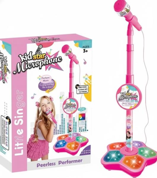 Фото Детский мир, детские товары Детский микрофон на регулируемой стойке с MP3 и подсветкой. Музыкальный игровой набор караоке для детей
