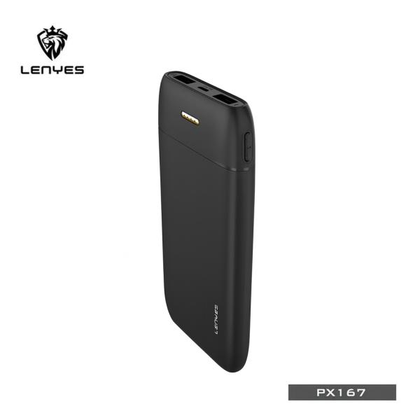 Фото PowerBank, внешние аккумуляторы Повербанк LENYES PX167 10000 mAh с LED-индикатором и 2 USB, черный