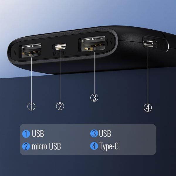 Фото PowerBank, внешние аккумуляторы Повербанк LENYES PX167 10000 mAh с LED-индикатором и 2 USB, черный