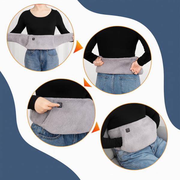 Фото Товары для дома и сада Электро‑пояс с подогревом USB 105×20 см, графеновый нагрев, 3 режима, портативный, серый