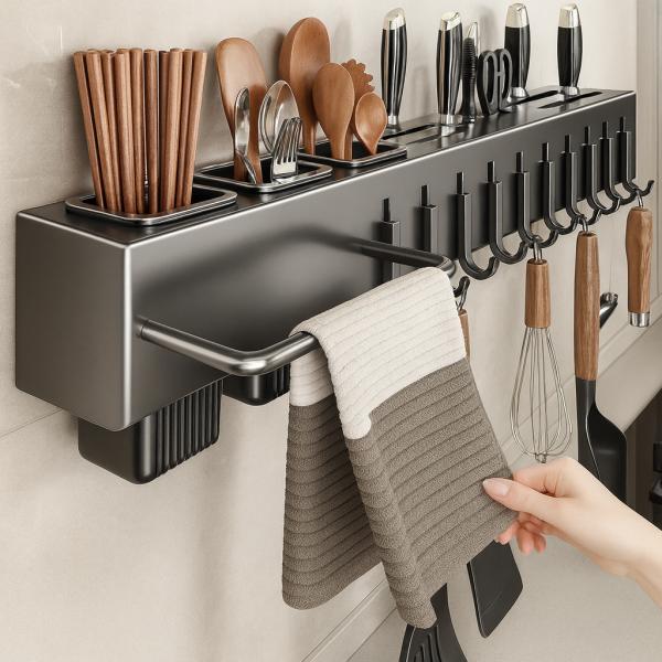 Фото Все для кухни Кухонный держатель настенный 40 см для приборов и полотенец полка SKLM-5