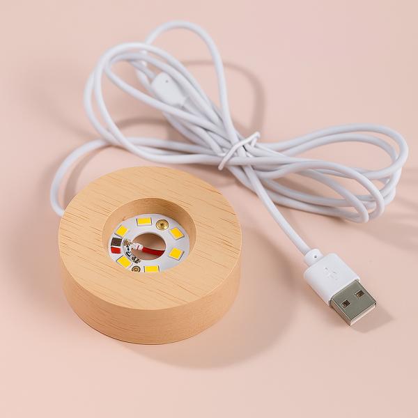 Фото  Ночник 3D шар хрустальный Рождество RGB на деревянной подставке USB