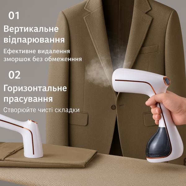 Фото Товары для дома и сада Отпариватель ручной 1500 Вт Белый с нержавеющей подошвой, резервуар 280 мл