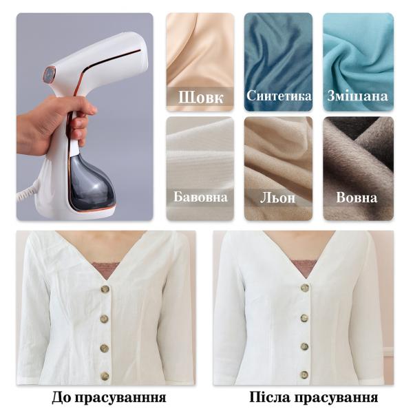 Фото Товары для дома и сада Отпариватель ручной 1500 Вт Белый с нержавеющей подошвой, резервуар 280 мл