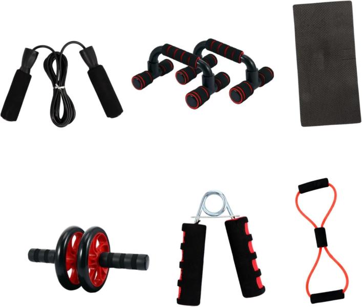 Фото Спорт, здоровье, туризм Набор для фитнеса и тренировок 7 в 1 ролик для пресса упоры скакалка эспандеры