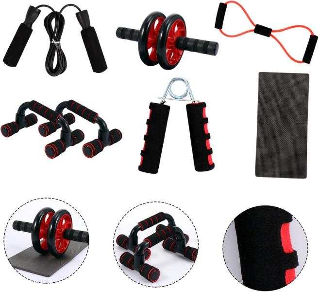 Фото Спорт, здоровье, туризм Набор для фитнеса и тренировок 7 в 1 ролик для пресса упоры скакалка эспандеры