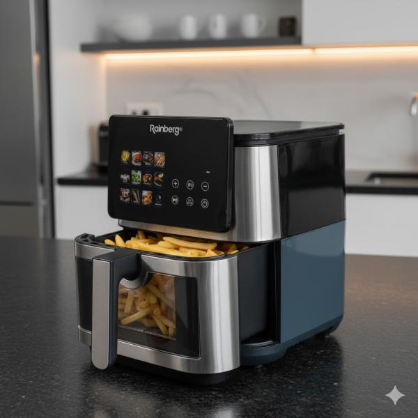 Фото Все для кухни Аэрофритюрница Rainberg RB-2321 4200 Вт 12.5 л сенсорная 2 ТЭНа нержавейка