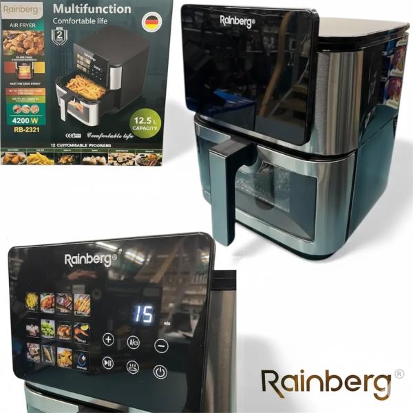 Фото Все для кухни Аэрофритюрница Rainberg RB-2321 4200 Вт 12.5 л сенсорная 2 ТЭНа нержавейка