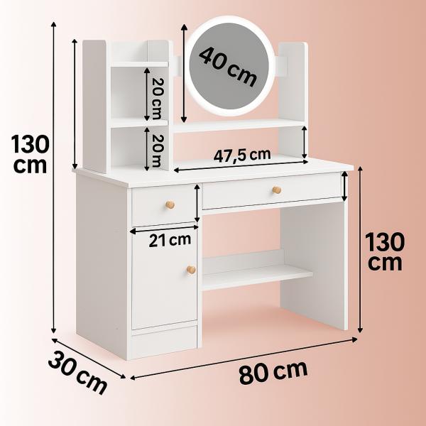 Фото Товары для дома и сада Туалетный столик STL-MD 73 с зеркалом и LED-подсветкой, с полками и ящиками, белый