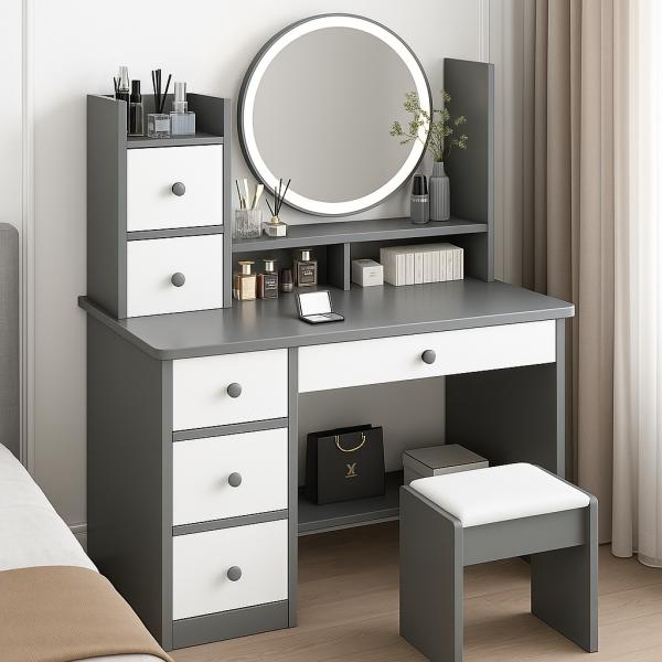 Фото Красота и здоровье Туалетный столик STL-MD 72 с LED серо-белый с зеркалом — продуманное место для макияжа