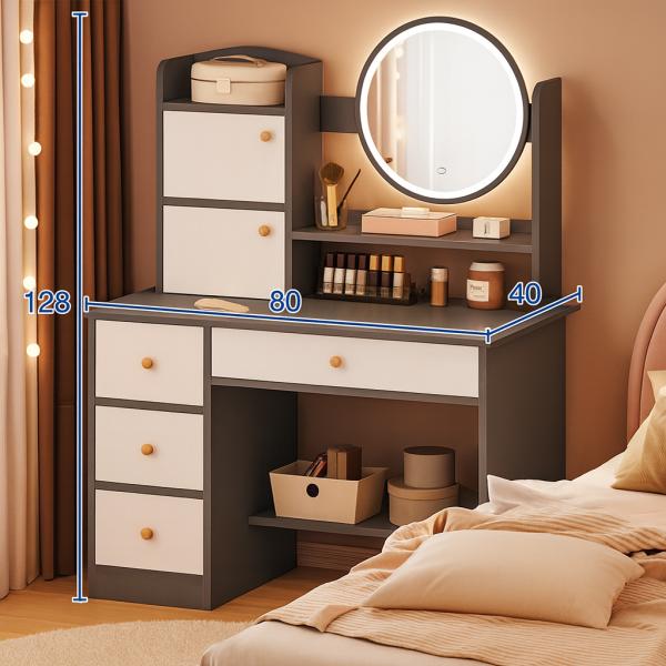 Фото Красота и здоровье Туалетный столик STL-MD 72 с LED серо-белый с зеркалом — продуманное место для макияжа