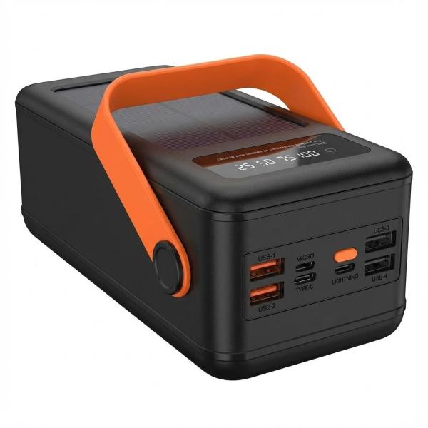 Фото PowerBank, внешние аккумуляторы Power Bank 80000 mAh с солнечной панелью и фонариком YM-638CX, Мощный внешний аккумулятор 4 USB, Черный