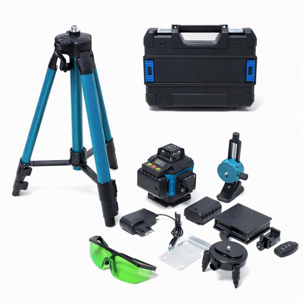 Фото Автотовары, электроинструмент, ручной инструмент Лазерный уровень 16 линий 4D с зелёным лучом, аккумулятором и штативом 1 м