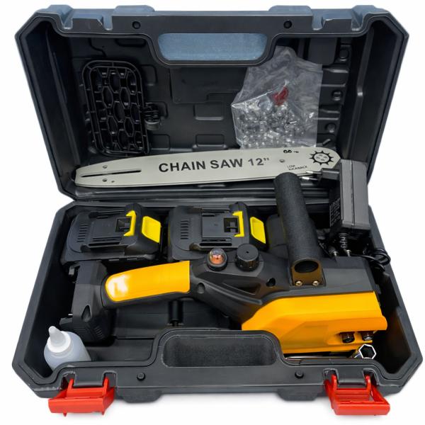 Фото Автотовары, электроинструмент, ручной инструмент Аккумуляторная цепная пила 30 см 21 В с двумя аккумуляторами и зарядкой