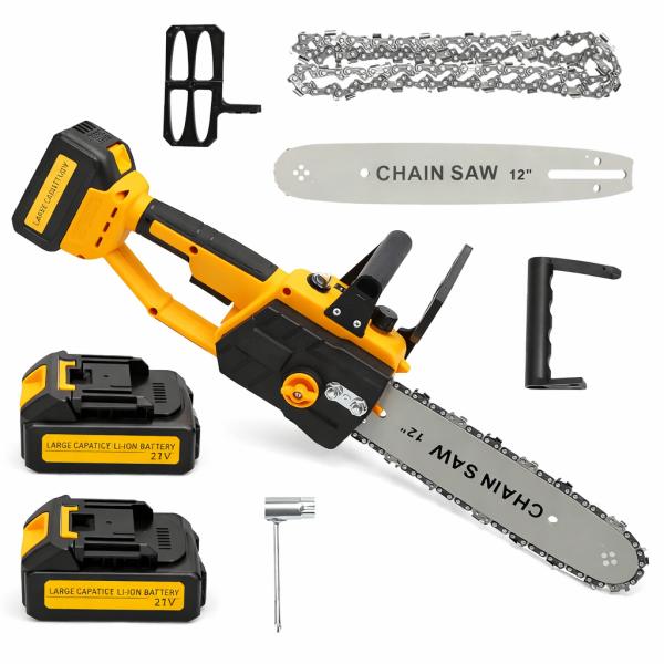 Фото Автотовары, электроинструмент, ручной инструмент Аккумуляторная цепная пила 30 см 21 В с двумя аккумуляторами и зарядкой