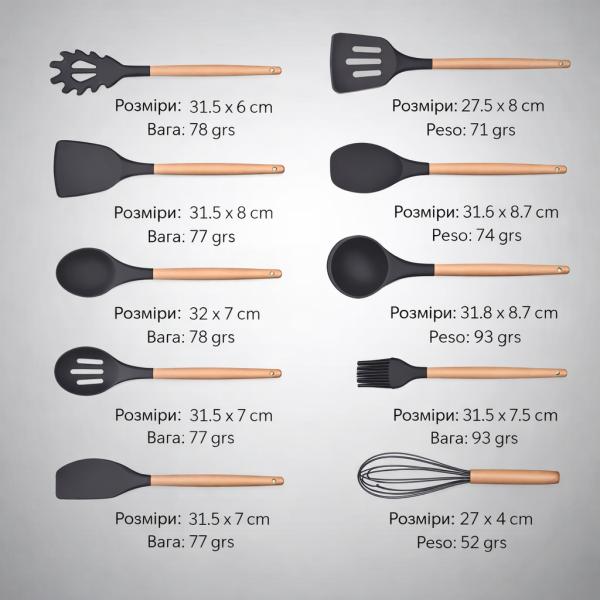 Фото Все для кухни Набор силиконовых кухонных принадлежностей 19 предметов Серый Kitchen Set Кухонный набор с досточкой