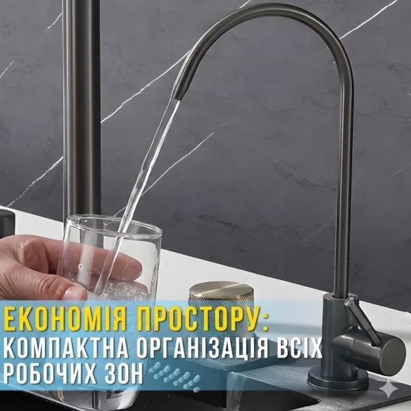 Фото Все для кухни Кухонная мойка из нержавеющей стали 75×46 см с выдвижным смесителем и 3 режимами подачи воды “Водопад” RK