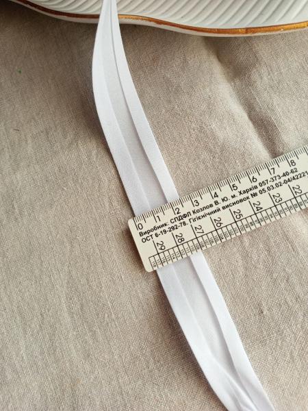 Фото Коса атласна та бавовняна  бейка 1,5 см- та 2.5 см Коса бйка для шиття бавовна 2.5 см біла