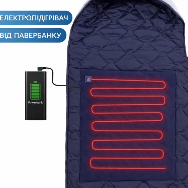 Фото Спорт, здоровье, туризм Зимний спальный мешок с подогревом от павербанка USB 215х65 см (до -30°C) / Теплый тактический спальник-одеяло