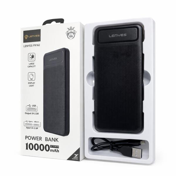 Фото PowerBank, внешние аккумуляторы Внешний аккумулятор Power bank 10000 mAh Lenyes PX162 компактный универсальный на 2 входа Черный