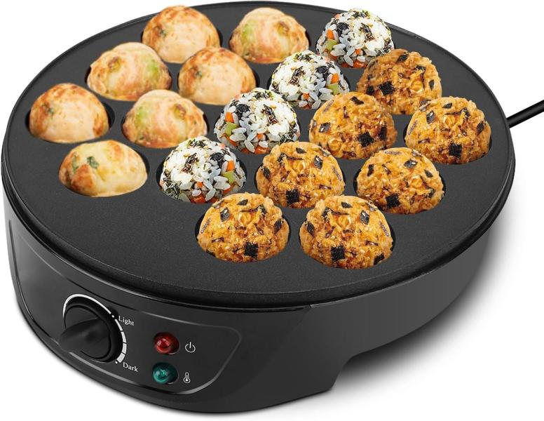 Фото Все для кухни Электрическая такоячница RAF R.527Takoyaki Maker для приготовления пончиков, кейк-попсов и мясных шариков (18 ячеек) антипригарная