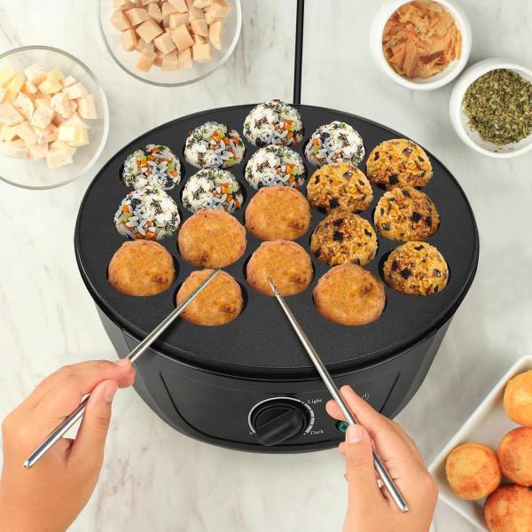 Фото Все для кухни Электрическая такоячница RAF R.527Takoyaki Maker для приготовления пончиков, кейк-попсов и мясных шариков (18 ячеек) антипригарная
