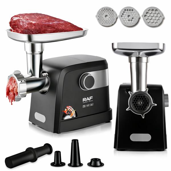 Фото Все для кухни Мясорубка электрическая RAF R3362 1000 Вт мощная с реверсом 3 решетки насадка для колбас кеббе защита от перегрузки производительн