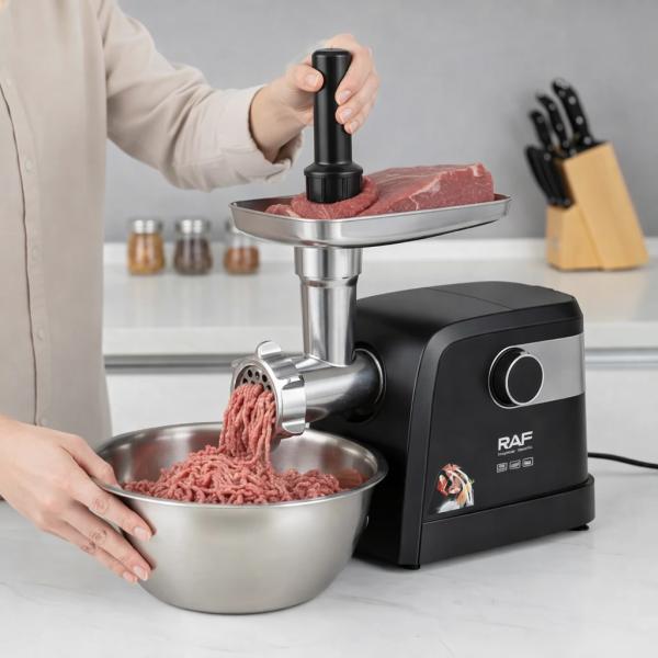 Фото Все для кухни Мясорубка электрическая RAF R3362 1000 Вт мощная с реверсом 3 решетки насадка для колбас кеббе защита от перегрузки производительн