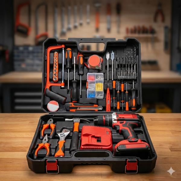 Фото Автотовары, электроинструмент, ручной инструмент Аккумуляторный шуруповерт с набором инструментов в кейсе 48V (118 предметов)