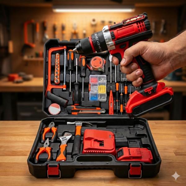 Фото Автотовары, электроинструмент, ручной инструмент Аккумуляторный шуруповерт с набором инструментов в кейсе 48V (118 предметов)