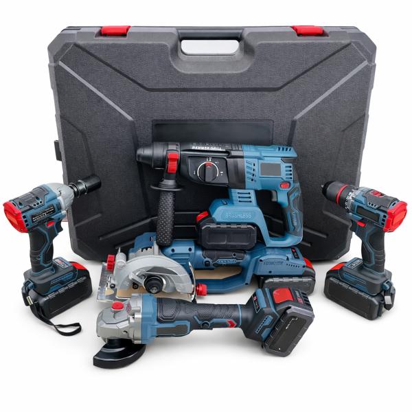 Фото Автотовары, электроинструмент, ручной инструмент Набор электроинструментов 5-в-1 36V: шуруповёрт, болгарка УШМ, гайковёрт, перфоратор и циркулярная пила + кейс + 4 аккумулятора 5A