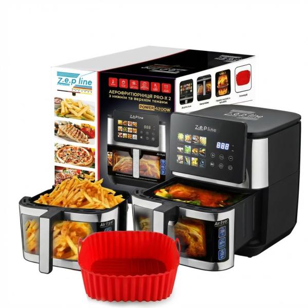 Фото Все для кухни Аэрофритюрница (аэрогриль) Zepline ZP-00341 13 л / чаша 9 л, 2200 Вт, без масла, горячий воздух 360°, 12 программ, двойной нагрев