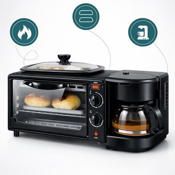 Фото Все для кухни Электрическая мини-духовка 3 в 1 с кофеваркой и гриль-сковородой ATLANFA AT-301, 12 л, 1050 Вт