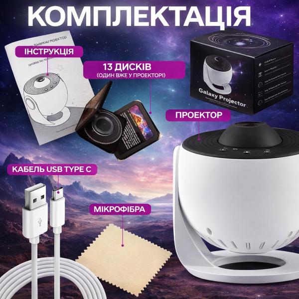 Фото Детский мир, детские товары Проектор звездного неба Galaxy Projector с 13 сменными слайдами, таймером сна и вращающейся LED-проекцией