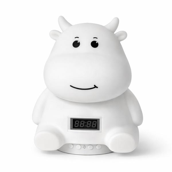 Фото Детский мир, детские товары Детский аккумуляторный ночник “Коровка” с мягким LED-светом, RGB-подсветкой, встроенной Bluetooth-колонкой и электронными часами