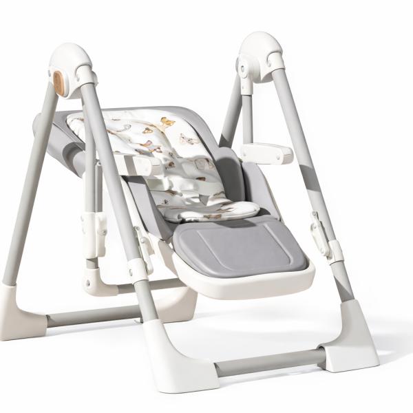 Фото Детский мир, детские товары Детский стульчик-шезлонг 2в1 для кормления и отдыха с регулируемой спинкой, подносом и колесиками