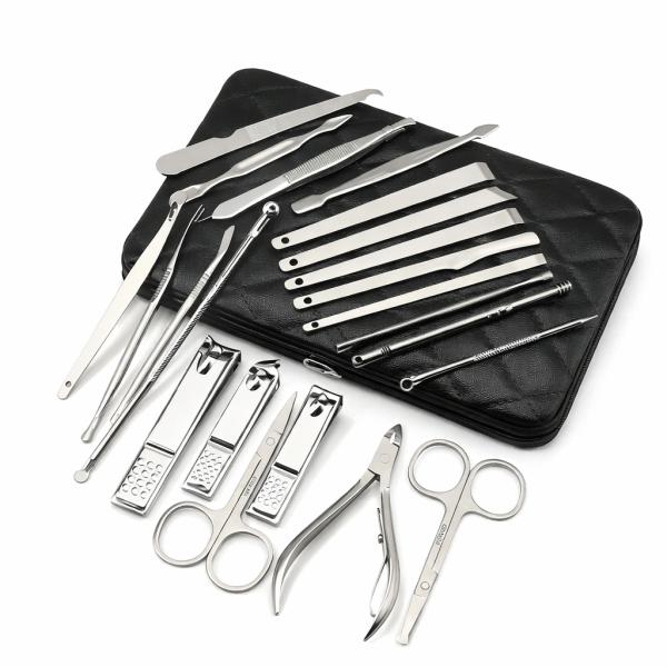Фото Красота и здоровье Профессиональный маникюрно-педикюрный набор из 20 инструментов в чёрном футляре