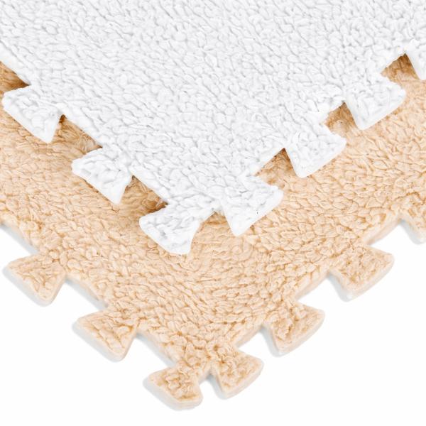 Фото Товары для дома и сада Пол-пазл плюшевый мягкий 30х30, 20 плиток Бежевый коврик-пазл с ворсом, модульный ковер с плюшевым покрытием