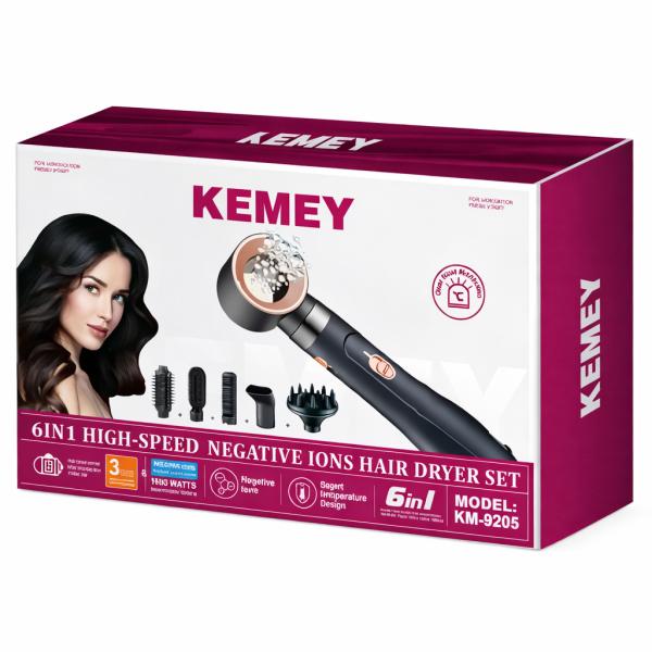 Фото Красота и здоровье Фен-стайлер для волос KEMEY KM-9205, 1000W, 6 насадок для укладки, с функцией брашинга и выпрямления