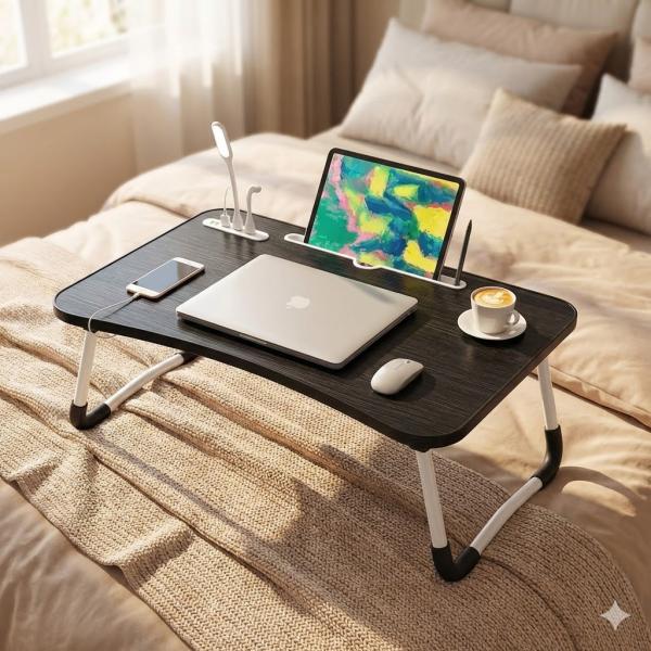 Фото Товары для дома и сада Портативный складной столик для ноутбука + держатель под стакан, регулируемая рабочая поверхность