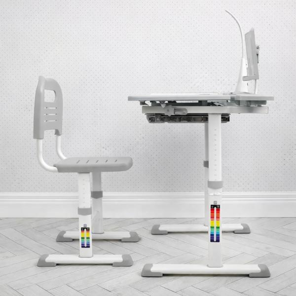 Фото Детский мир, детские товары Детская металлопластиковая парта-растишка со стульчиком с регулировкой высоты и лампой Bambi M 4428-11 Серый