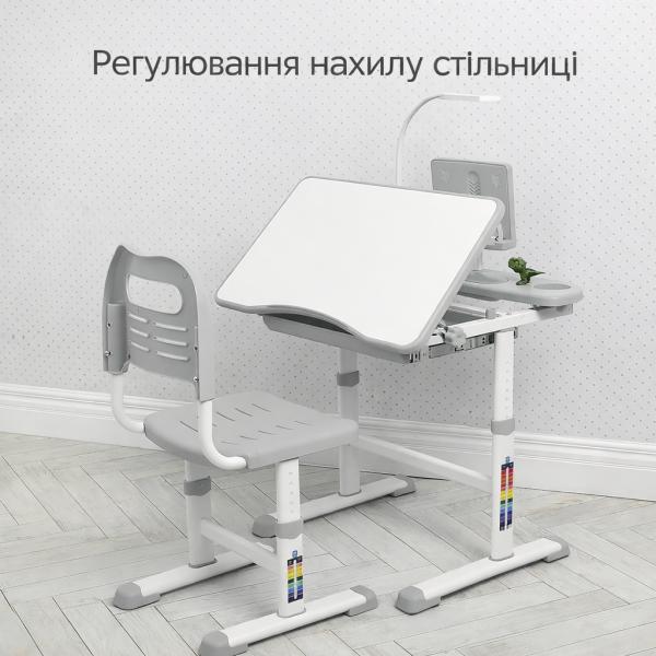 Фото Детский мир, детские товары Детская металлопластиковая парта-растишка со стульчиком с регулировкой высоты и лампой Bambi M 4428-11 Серый
