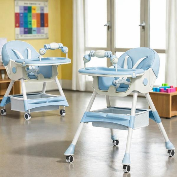 Фото Детский мир, детские товары Детский стульчик-трансформер F005 для кормления, игровой и обеденный, 3-в-1, голубой