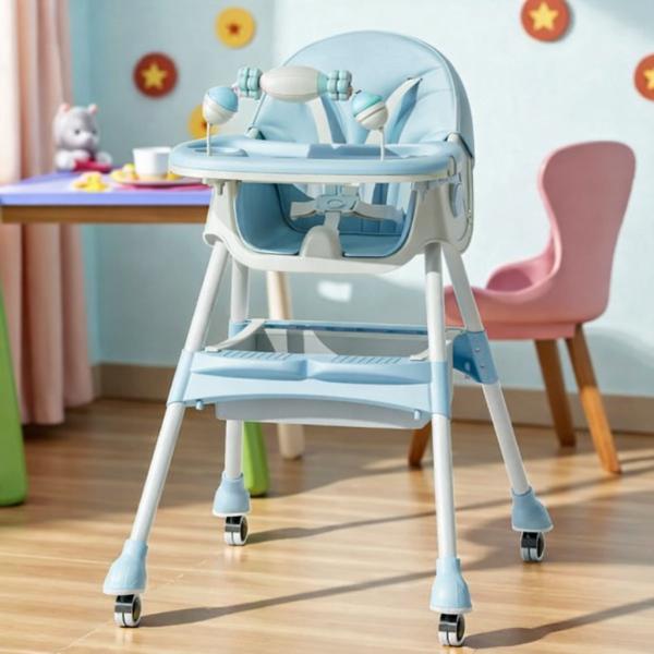 Фото Детский мир, детские товары Детский стульчик-трансформер F005 для кормления, игровой и обеденный, 3-в-1, голубой