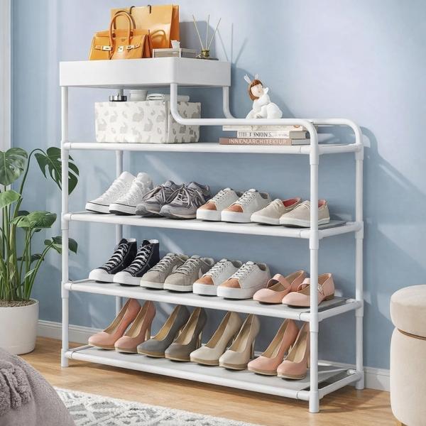 Фото Товары для дома и сада Металлическая обувница-этажерка для обуви Shoe Rack — полка для прихожей, компактная и прочная