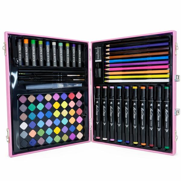 Фото Детский мир, детские товары Художественный металлический чемодан для рисования — набор для творчества 85 предметов в кейсе для детей и начинающих художников