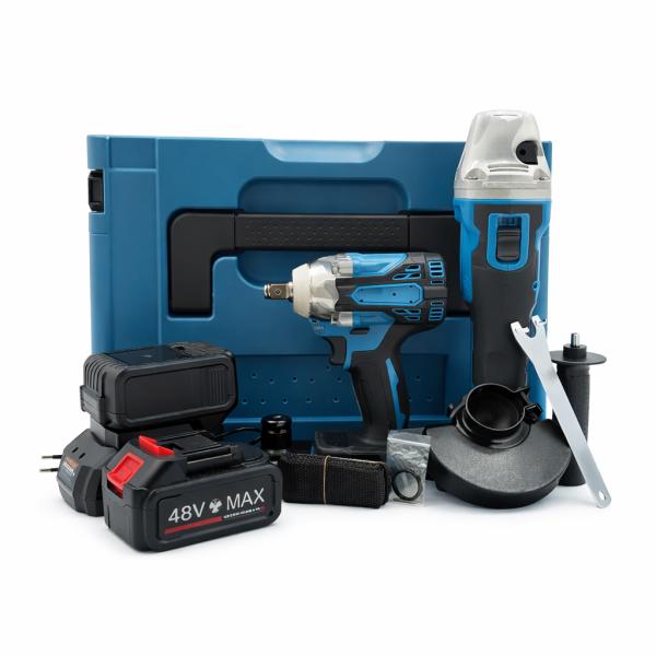 Фото Автотовары, электроинструмент, ручной инструмент Набор 2-в-1: аккумуляторная болгарка + аккумуляторный гайковерт 48V с 2 АКБ в кейсе