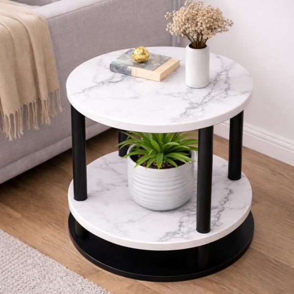 Фото Товары для дома и сада Столик интерьерный журнальный круглый ND-1934 | Прикроватный столик Лофт (Белый мрамор / Черный)